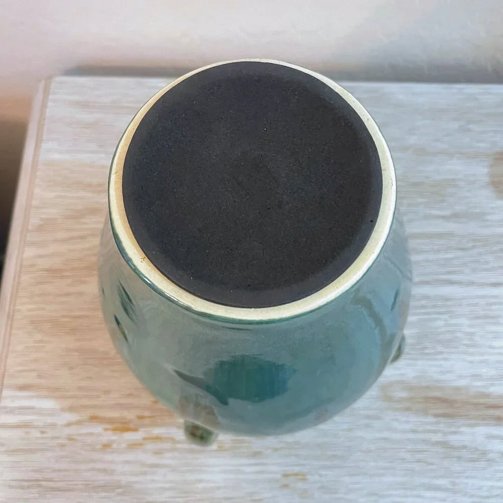 Vase Four Handled Art Pottery Blue Green Unique Heavy